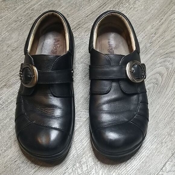Alegria Khloe Black Leather Velcro Buckle Clogs 40 - Picture 4 of 10